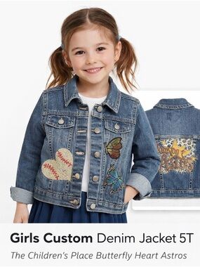 Astros Denim Jacket Girls Small 5T Custom The Children’s Place Jean Jacket